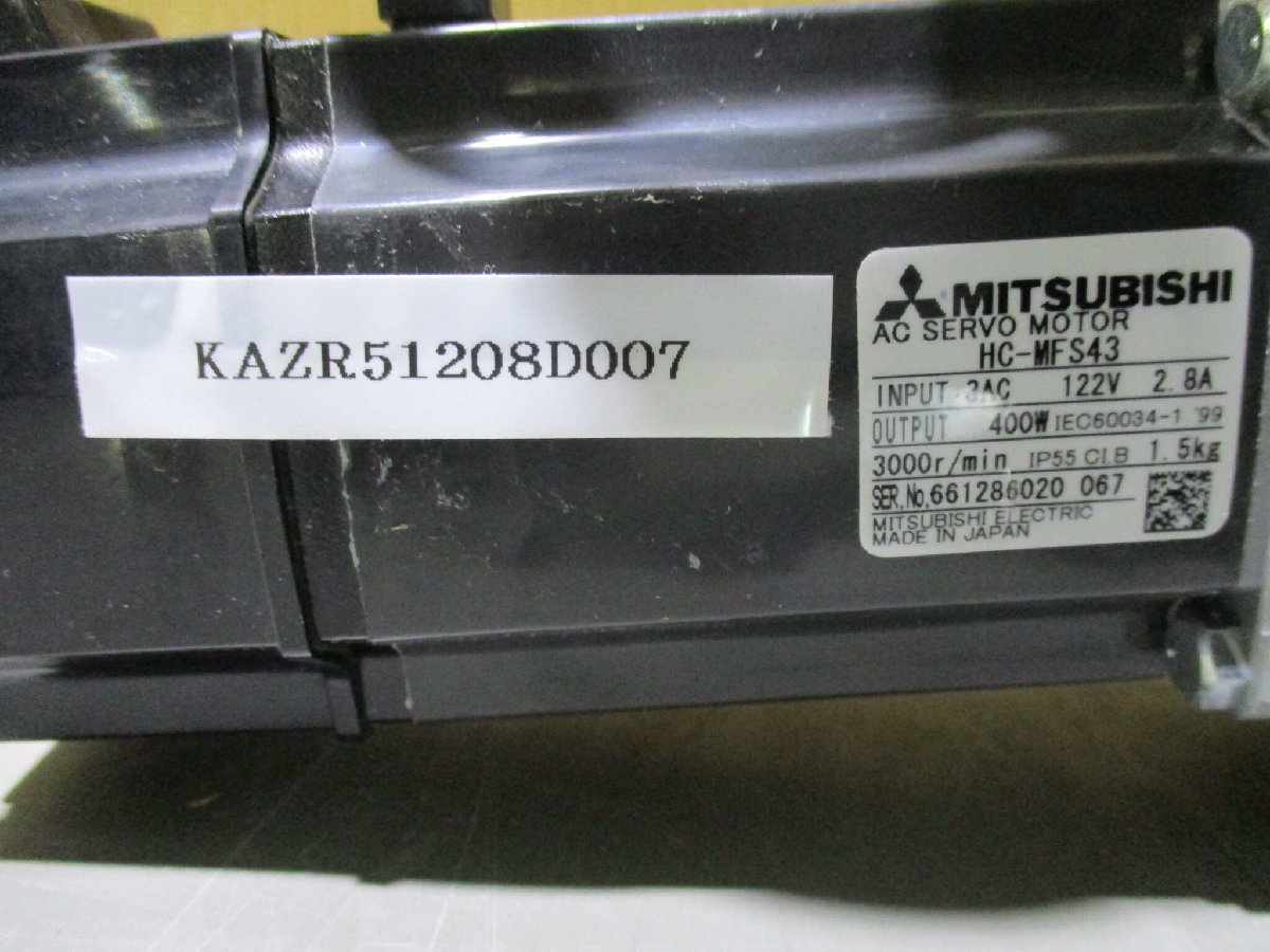 中古 MITSUBISHI サーボモータ HC-MFS43 BK4-29B-04MEKAK1 ANFJM-K40-SV-29 2.8A 400W (KAZR51208D007)_画像2