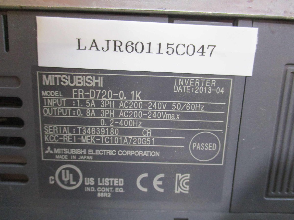 中古MITSUBISHI FR-D720-0.1K 200V インバーター(LAJR60115C047)_画像2