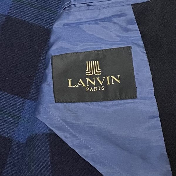 最高級 ランバン LANVIN カシミヤ混 紺ブレザー/テーラードジャケット 50/XL ダークネイビー/ブロックチェック柄 美品 L227_画像7