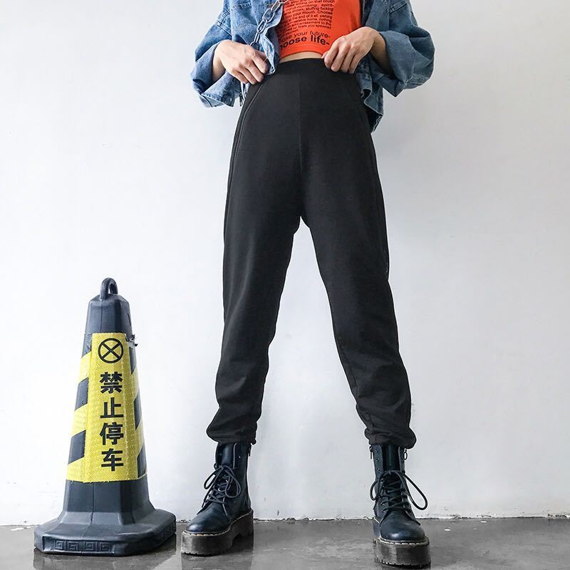 ボトムス サイドジップ ジョガーパンツ スリット 変形 ダンス 衣装 黒 ブラック レディース ジップアップ M_画像4