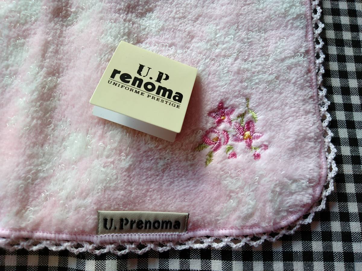 新品 renoma　ミニタオルハンカチ　可愛い花の刺繍　ピンク_画像2