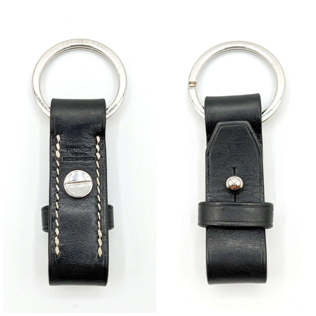 HERMES エルメス キーリング レザー ブラック キーホルダー HERMES エルメス キーリング レザー ブラック キーホルダー