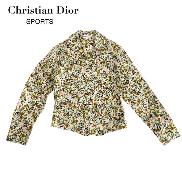 中古 クリスチャンディオール Christian Dior sports 長袖 シャツブラウス 花柄 レディース Sサイズ 30代 40代 50代_画像1