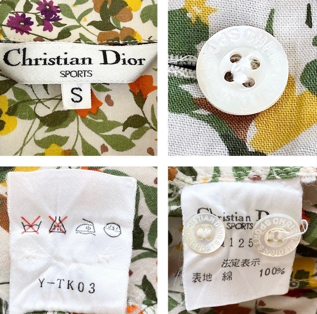 中古 クリスチャンディオール Christian Dior sports 長袖 シャツブラウス 花柄 レディース Sサイズ 30代 40代 50代_画像7