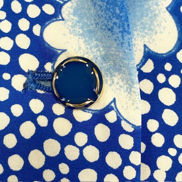  used Yuki Torii YUKI TORII BIBICHE long sleeve One-piece knees height floral print dot pattern blue × white lady's retro lovely S size corresponding 