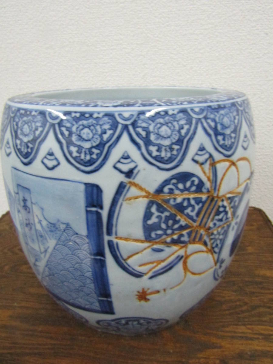 通販オンライン 伊万里焼 染付 印判画 人名 窓画 火鉢 古玩 骨董 www