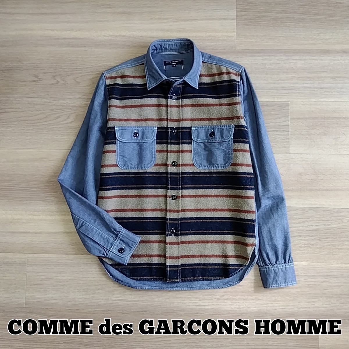COMME des GARCONS HOMME　ウール 切り替え 長袖シャツ　サイズS　オックスフォード　コムデギャルソンオム　日本製　AD2013　a6_画像1