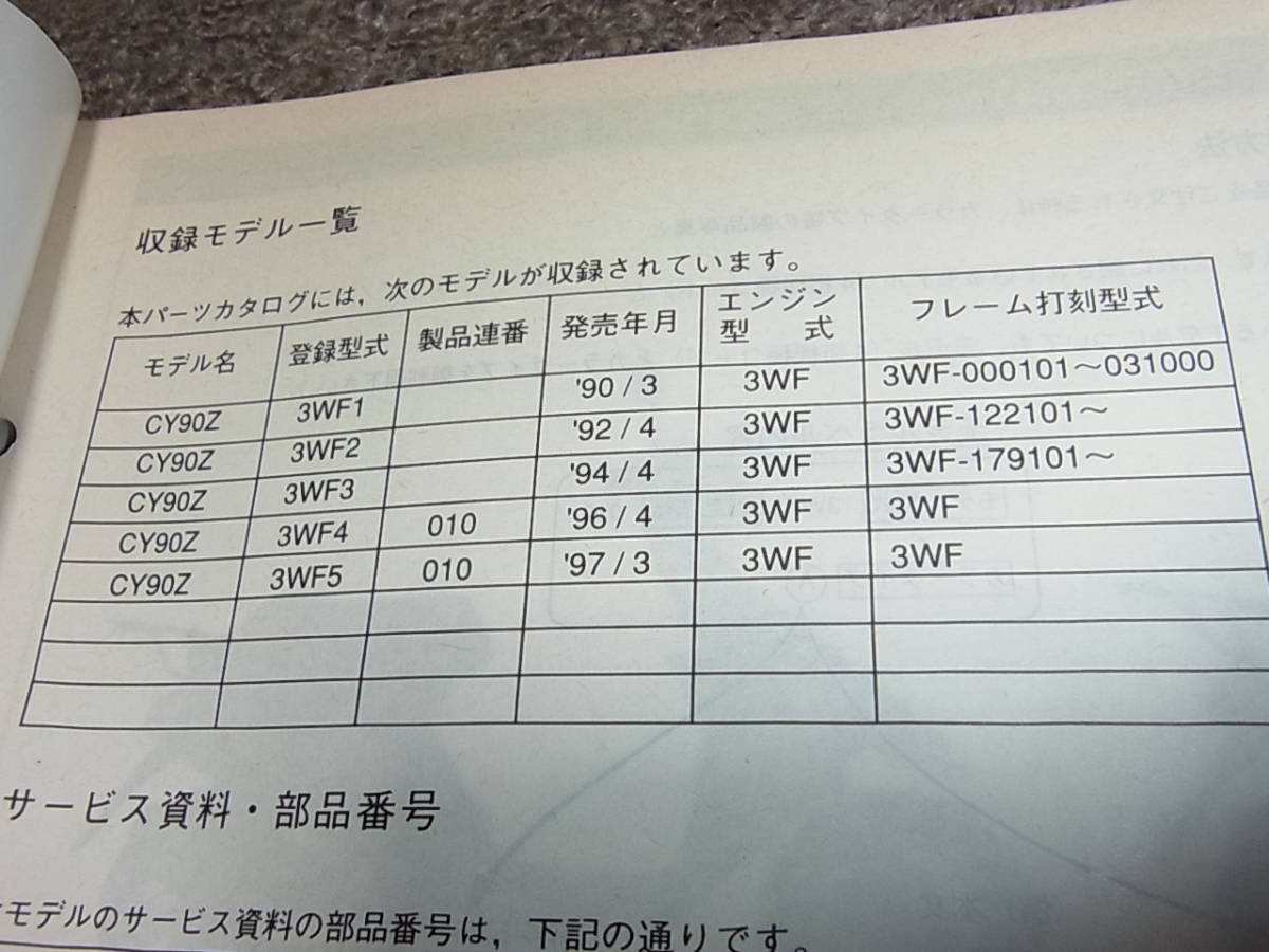 U★ ヤマハ　ジョグ 90　CY90Z 3ＷF1 3ＷF2 3ＷF3 3ＷF4 3ＷF5　パーツカタログ 1版　97.3_画像2