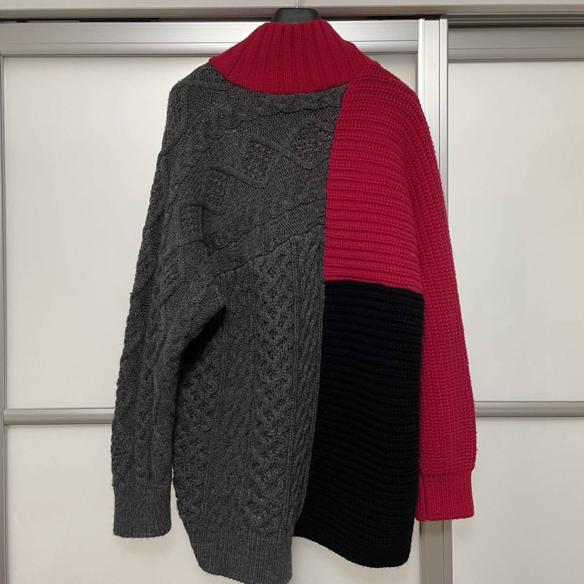 名作 kolor 18AW クレイジーパターンニット18WCM-N01301 カラー タートルネック サイズ1 レッド