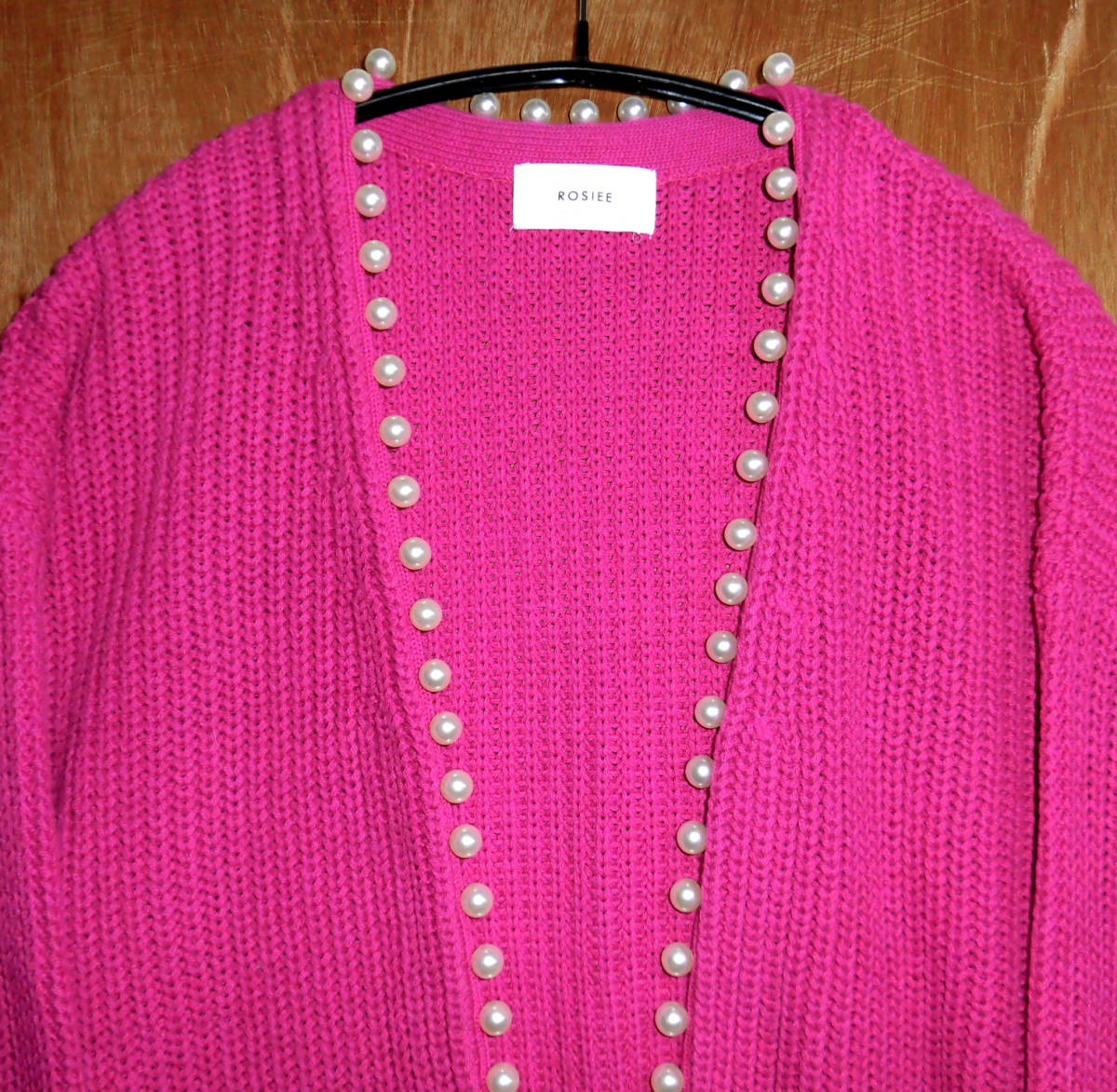 ◆定価1.4万 ROSIEE ロージー パール装飾 リブ編み ニットカーディガン F フリーサイズ ピンク_画像2