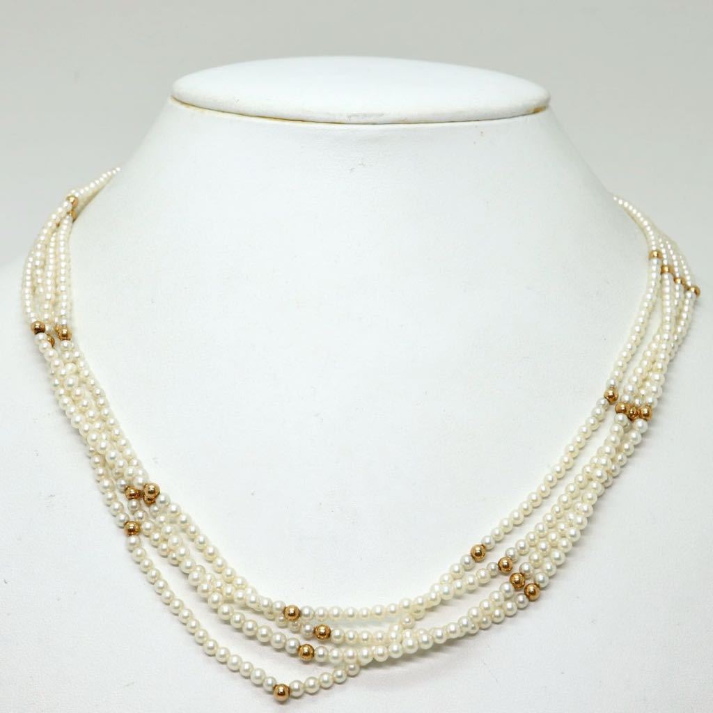 《K14アコヤ本真珠ベビーパール4連ネックレス》J 2.5-3.0mm珠 22.7g 46cm pearl necklace jewelry EC0/EC6_画像2