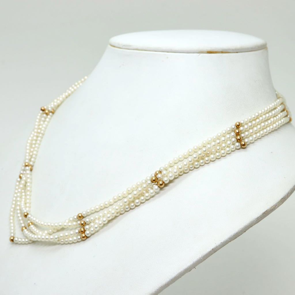 《K14アコヤ本真珠ベビーパール4連ネックレス》J 2.5-3.0mm珠 22.7g 46cm pearl necklace jewelry EC0/EC6_画像3