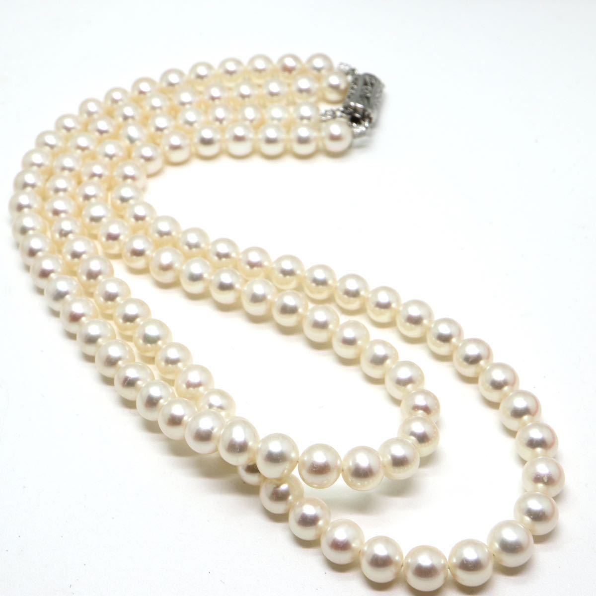 《アコヤ本真珠2連ネックレス》J 7.0-7.5mm珠 66.5g 41cm pearl necklace ジュエリー jewelry EA5/EF_画像5