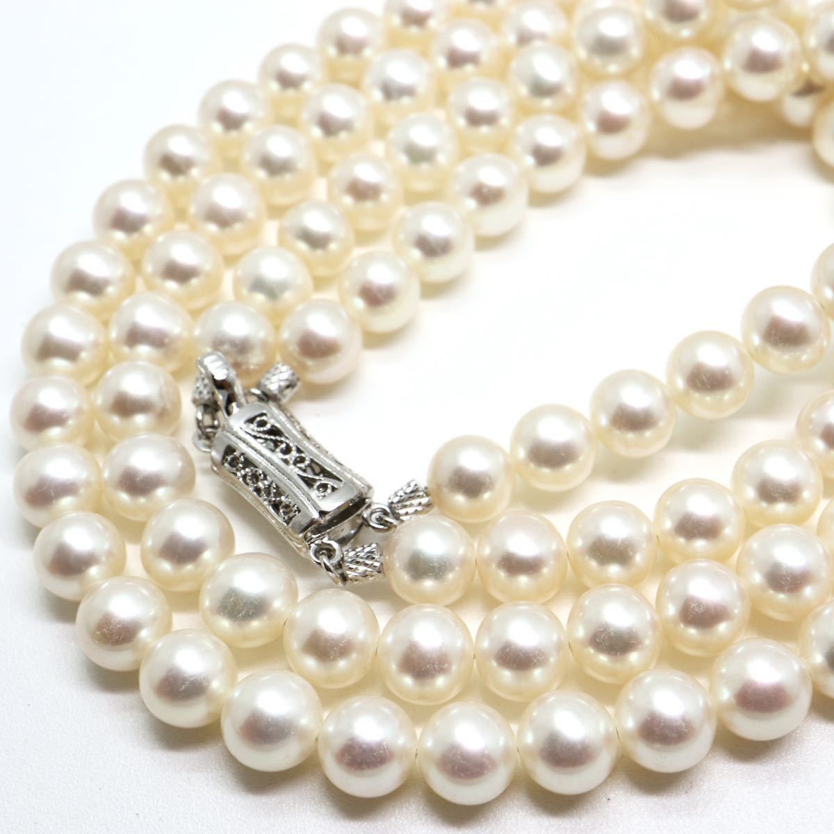 《アコヤ本真珠2連ネックレス》J 7.0-7.5mm珠 66.5g 41cm pearl necklace ジュエリー jewelry EA5/EF_画像1