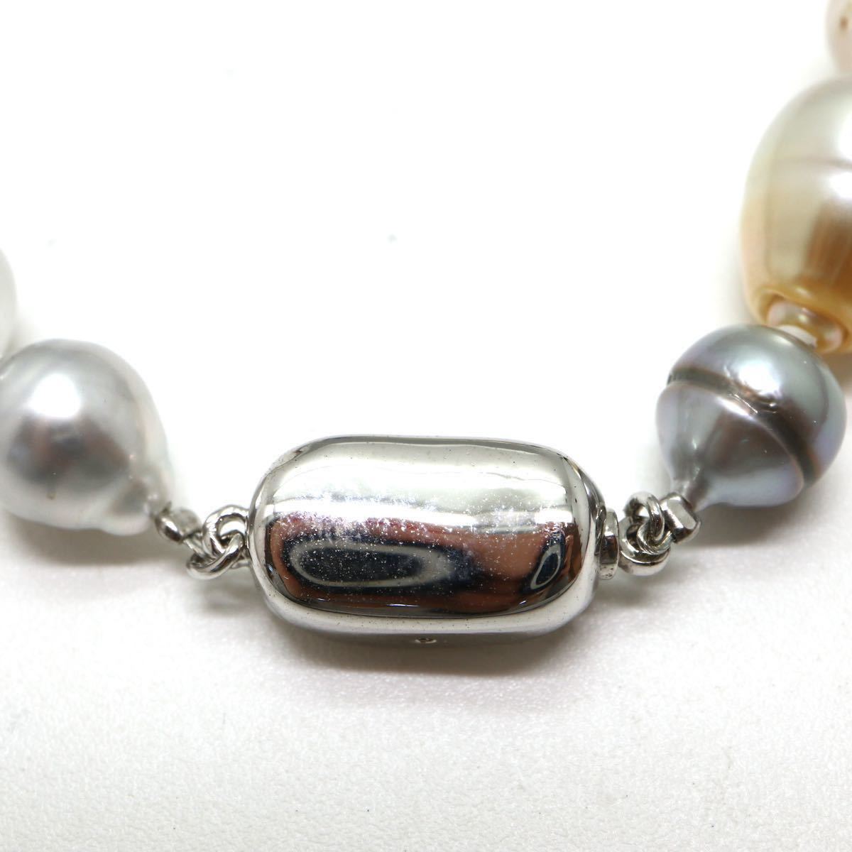 《南洋マルチカラー真珠ネックレス》J 69.1g 44.5cm パール pearl necklaces 白蝶 黒蝶 silver ジュエリー DA0/DA_画像7