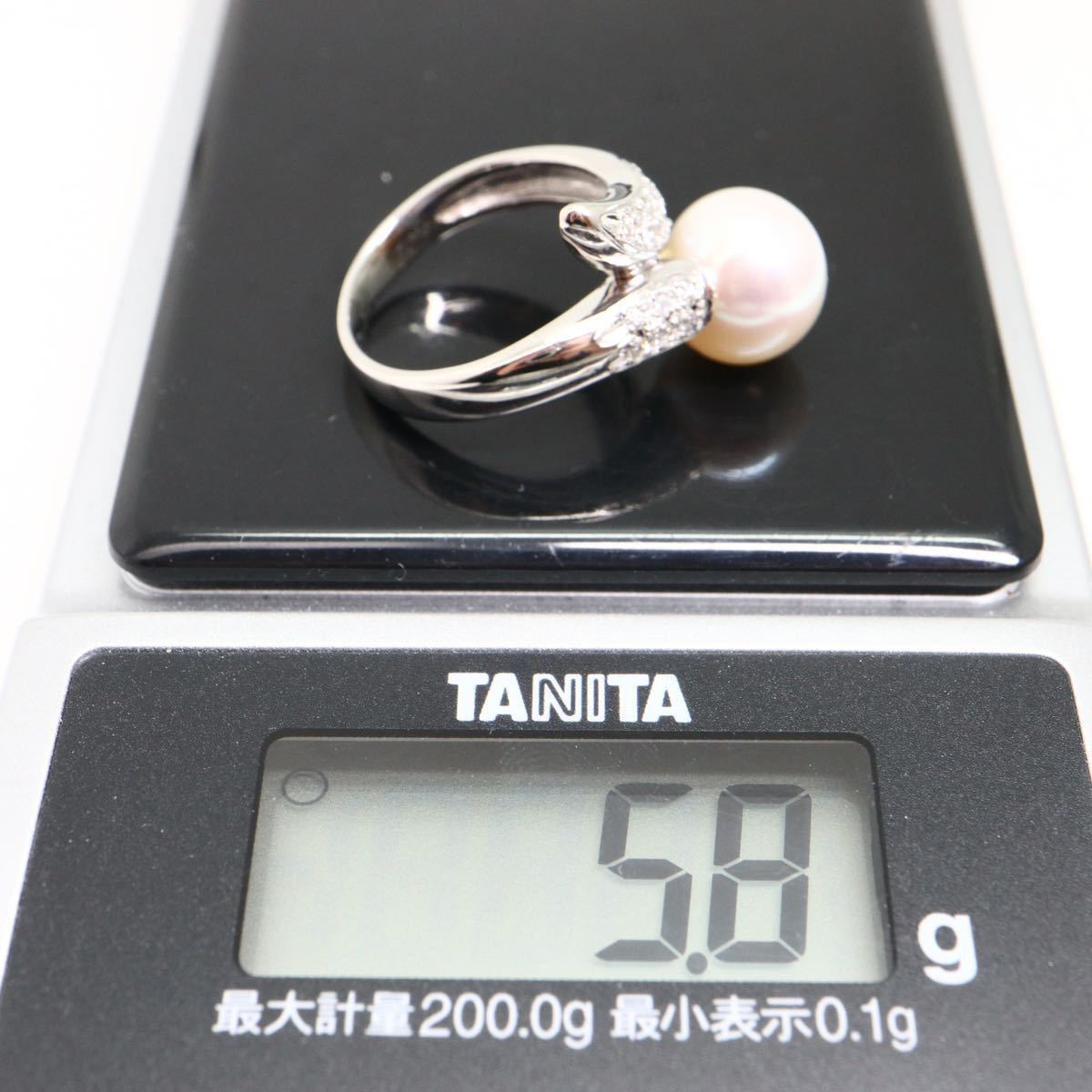 《Pt900 天然ダイヤモンド付き本真珠リング》J 5.8g 9号 0.16ct 指輪 diamond ring pearl パール jewelry ジュエリー EB6/EB6_画像10