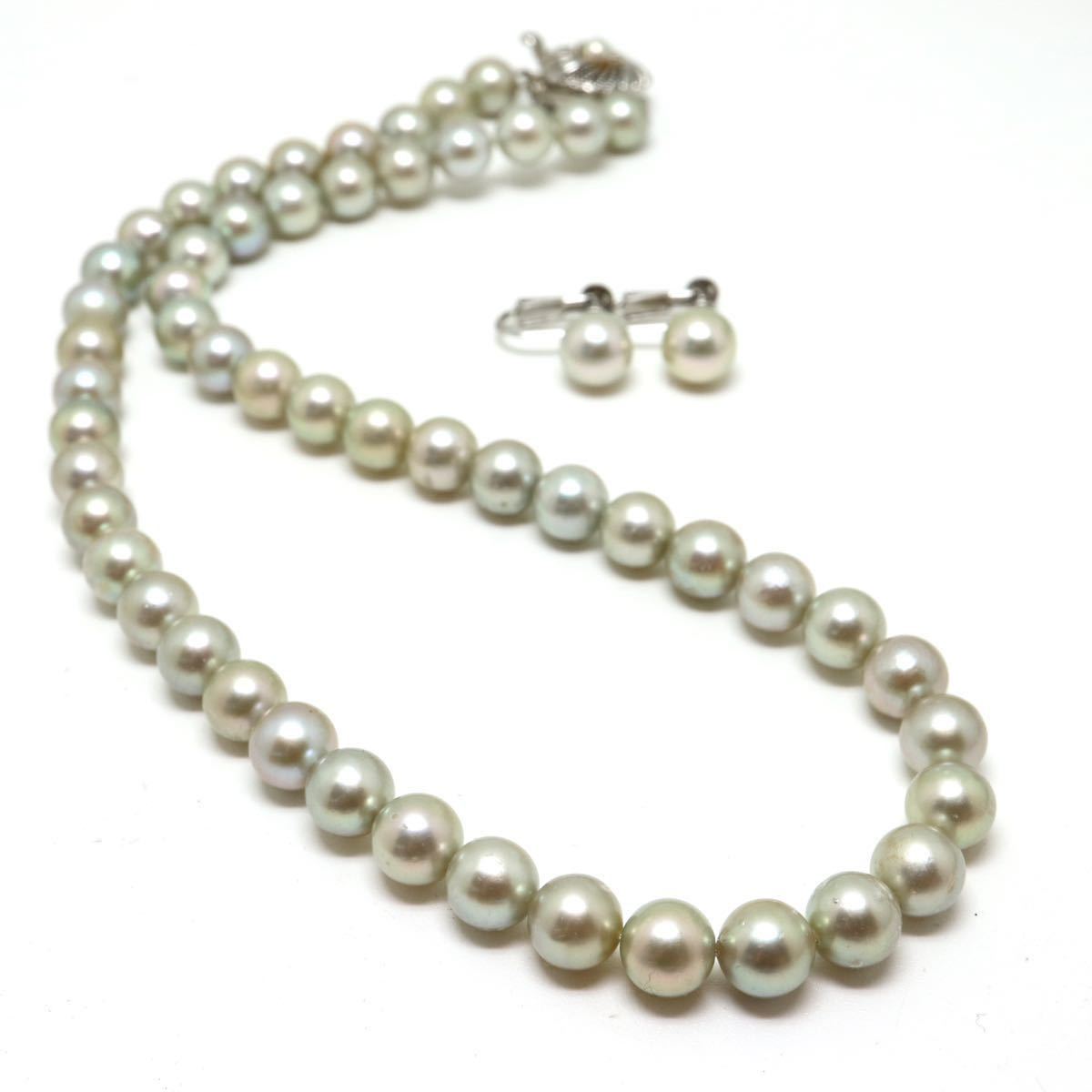 《アコヤ本真珠ネックレス&K14WGイヤリング》J 7.5-8.0mm珠 40.5g 42cm pearl necklace ジュエリー jewelry EA0/EA5_画像4