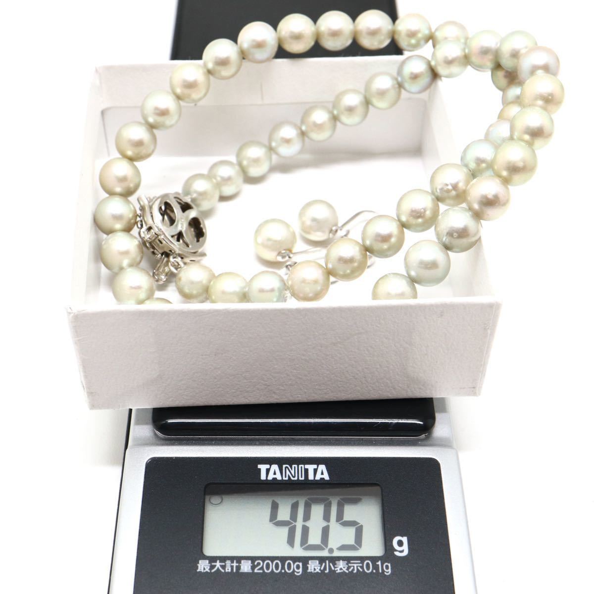 《アコヤ本真珠ネックレス&K14WGイヤリング》J 7.5-8.0mm珠 40.5g 42cm pearl necklace ジュエリー jewelry EA0/EA5_画像9