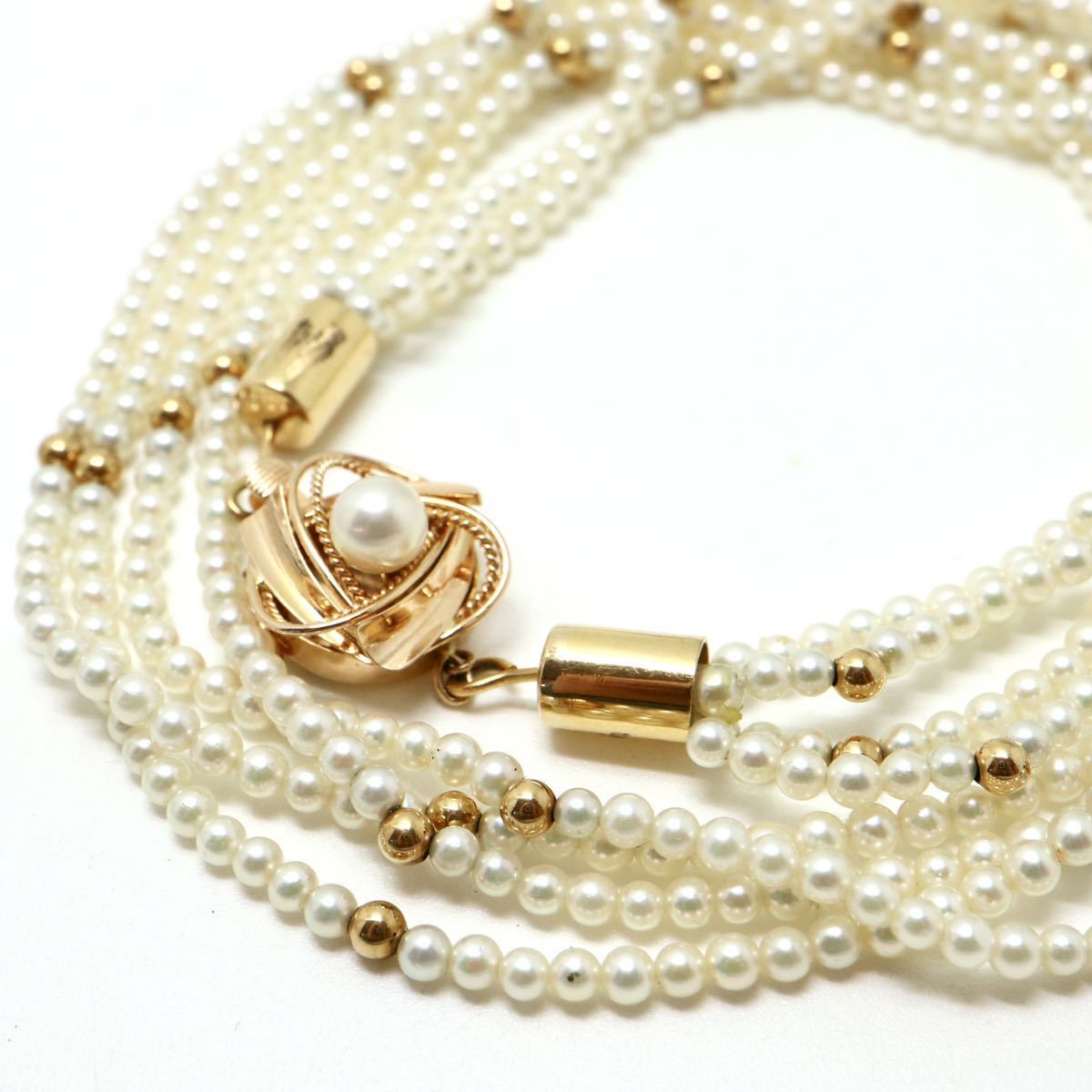 《K14アコヤ本真珠ベビーパール4連ネックレス》J 2.5-3.0mm珠 22.7g 46cm pearl necklace jewelry EC0/EC6_画像1