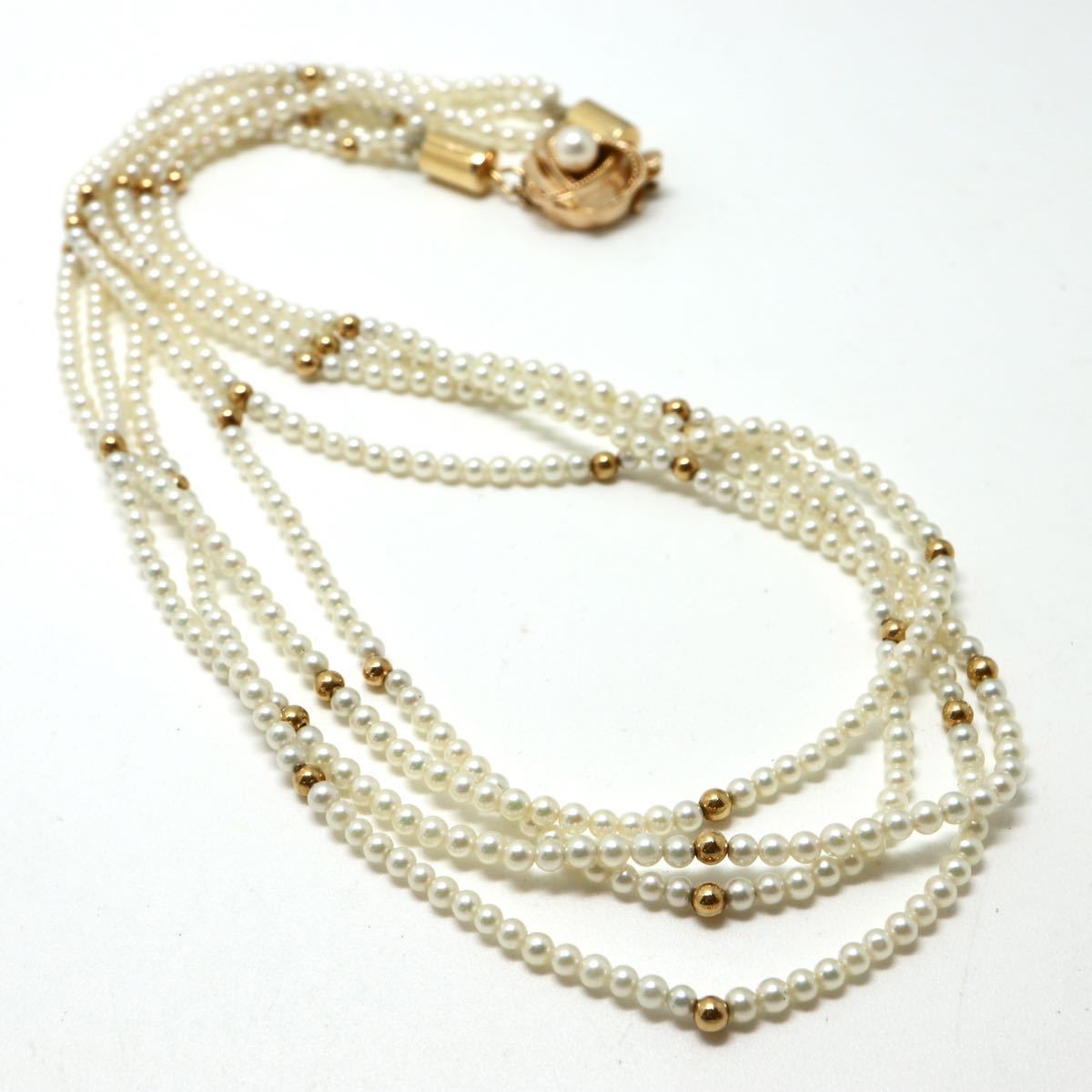 《K14アコヤ本真珠ベビーパール4連ネックレス》J 2.5-3.0mm珠 22.7g 46cm pearl necklace jewelry EC0/EC6_画像5