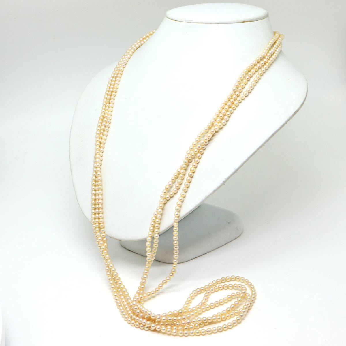 《K18(750)天然ダイヤモンド付きアコヤ本真珠ベビーパール3連ネックレス》J 3.5-4.0mm珠 56.5g 92.5cm pearl necklace jewelry EB1/EE1_画像3