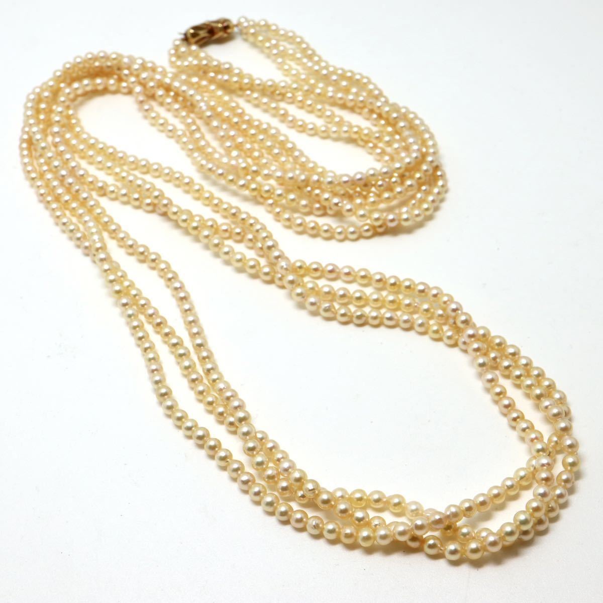 《K18(750)天然ダイヤモンド付きアコヤ本真珠ベビーパール3連ネックレス》J 3.5-4.0mm珠 56.5g 92.5cm pearl necklace jewelry EB1/EE1_画像5