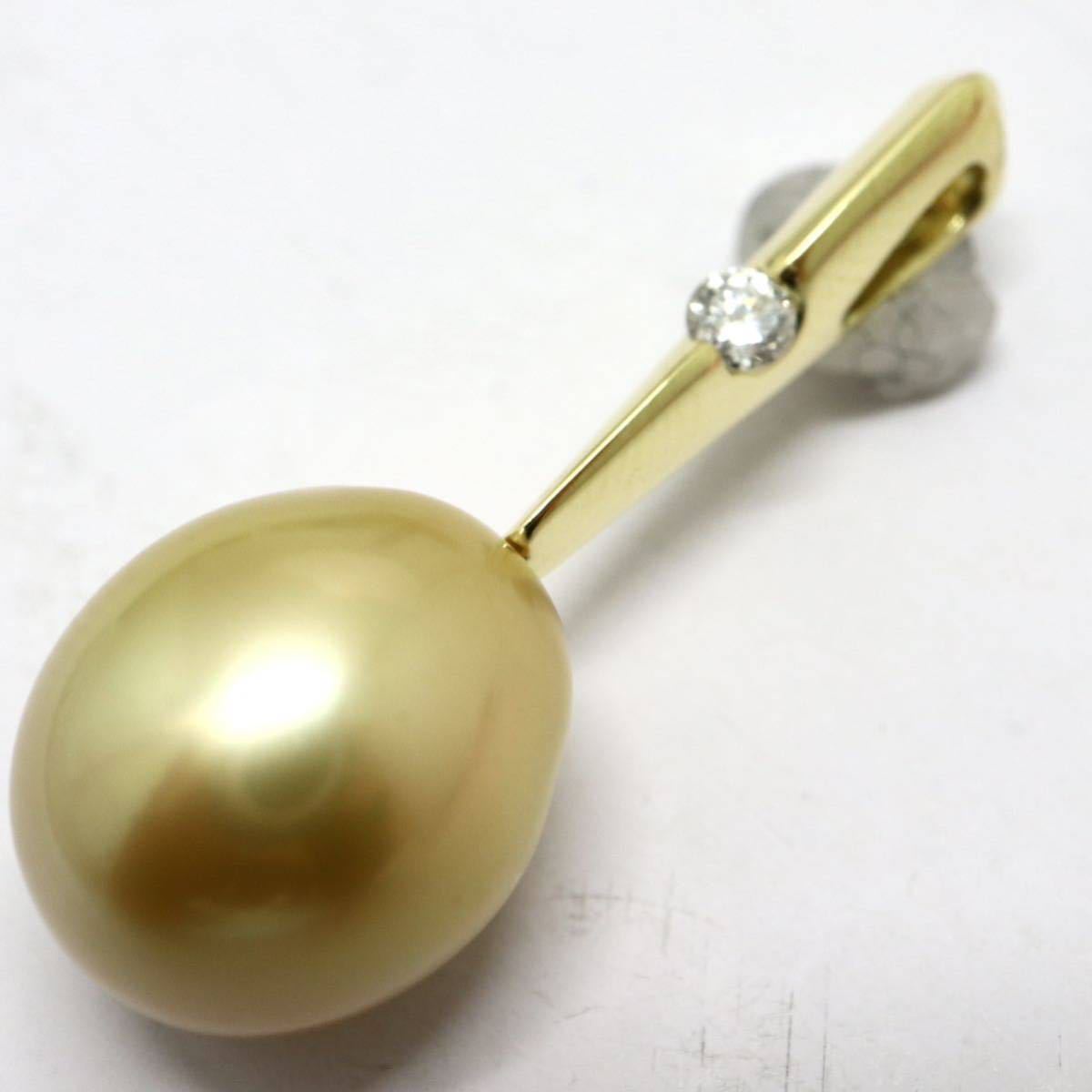 《K18天然ダイヤモンド/ゴールデンパールネックレス》J 2.4g 39.5cm 0.05ct 白蝶 南洋 ジュエリー jewelry diamond pearl パール EA2/EA2_画像5