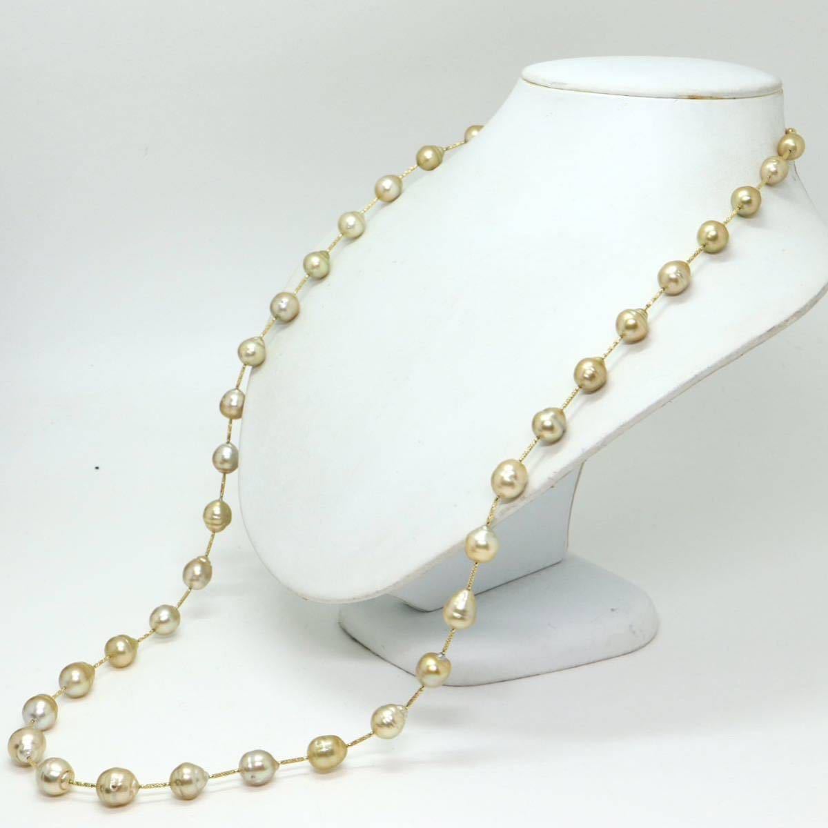 豪華!!《ゴールデンパールロングネックレス》J ◎56.2g 約82cm 8.5-11.5mm珠 白蝶 パール pearl necklace ジュエリーjewelry FA0/FA3_画像3