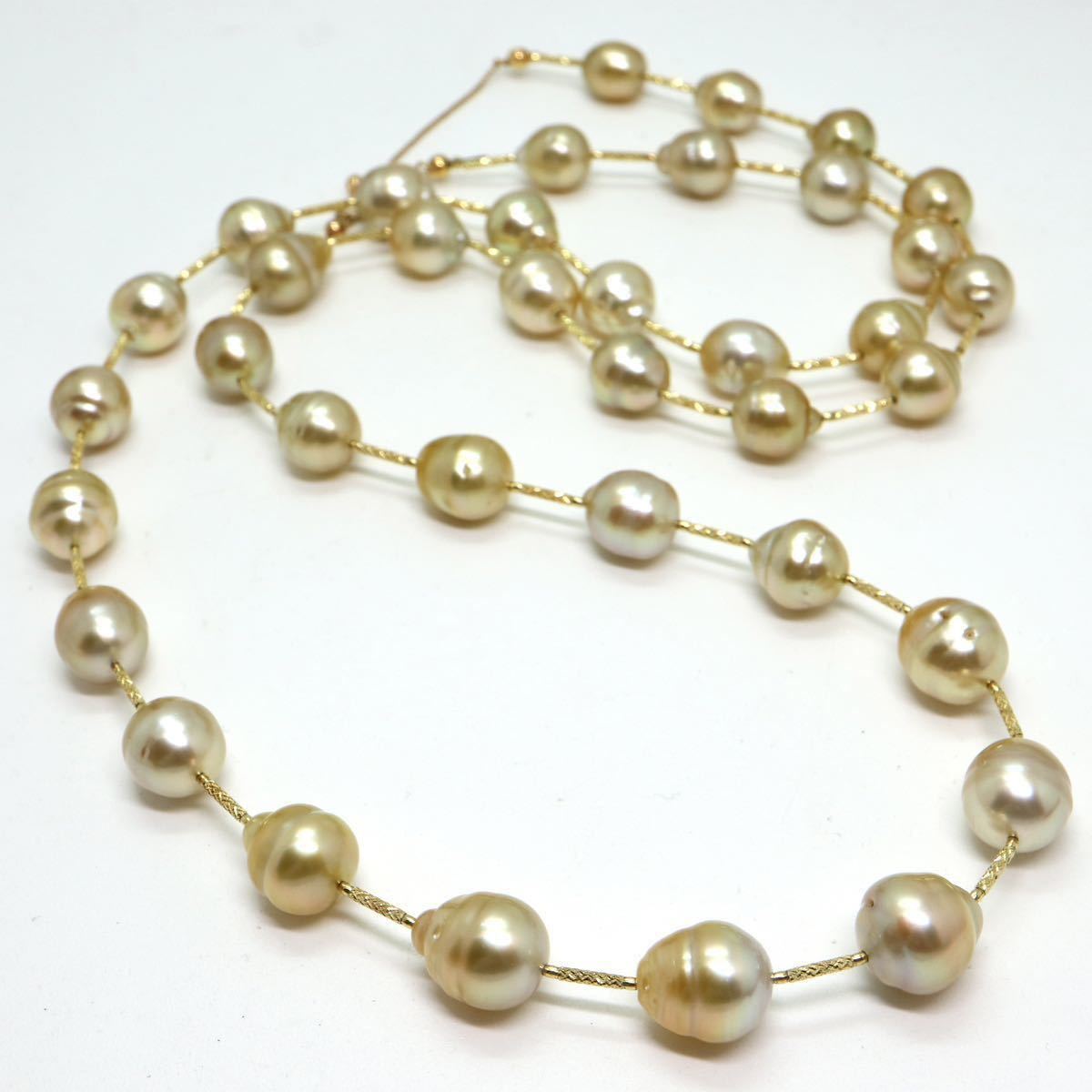 豪華!!《ゴールデンパールロングネックレス》J ◎56.2g 約82cm 8.5-11.5mm珠 白蝶 パール pearl necklace ジュエリーjewelry FA0/FA3_画像6