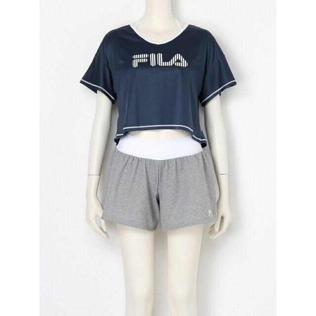 11号Lサイズ 新品 フィラ FILA ブラトップ、ビキニショーツ カバーアップTシャツ ショートパンツ４点セット水着ネイビー送料無料レディース