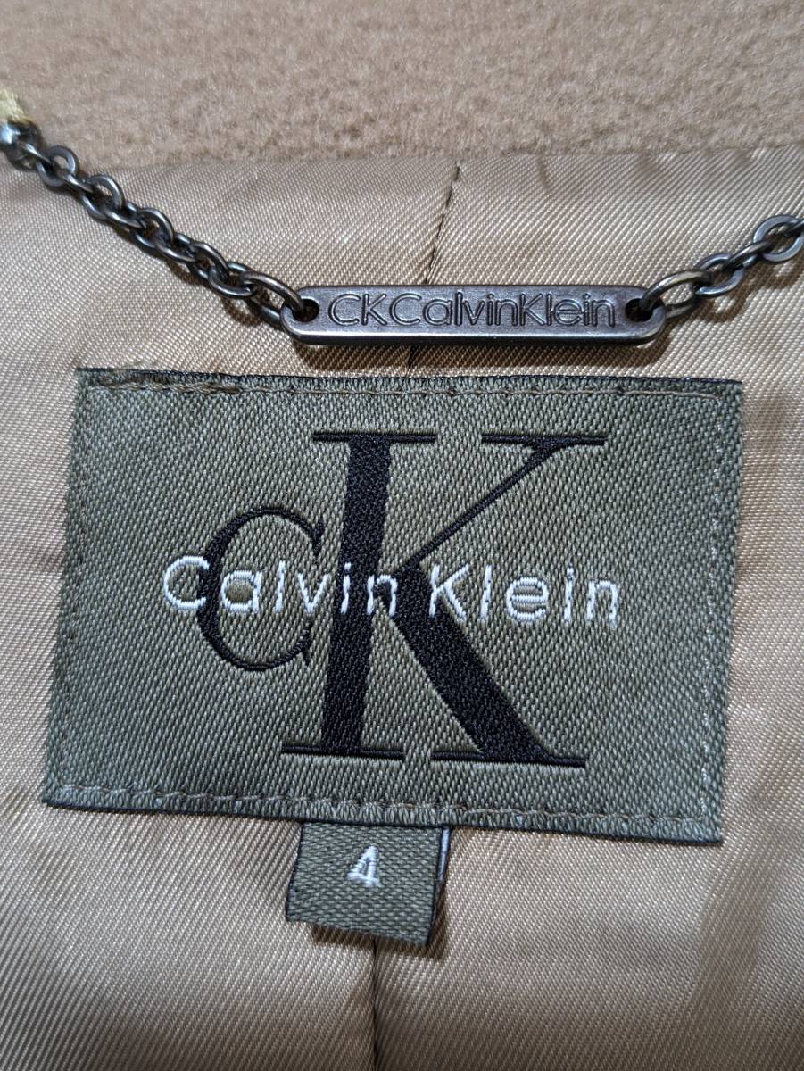 T010 Calvin Klein カルバン クライン サイズ4（約M～Lサイズ相当）カシミヤ混 カラーコート ウールコート ベージュ レディース_画像2