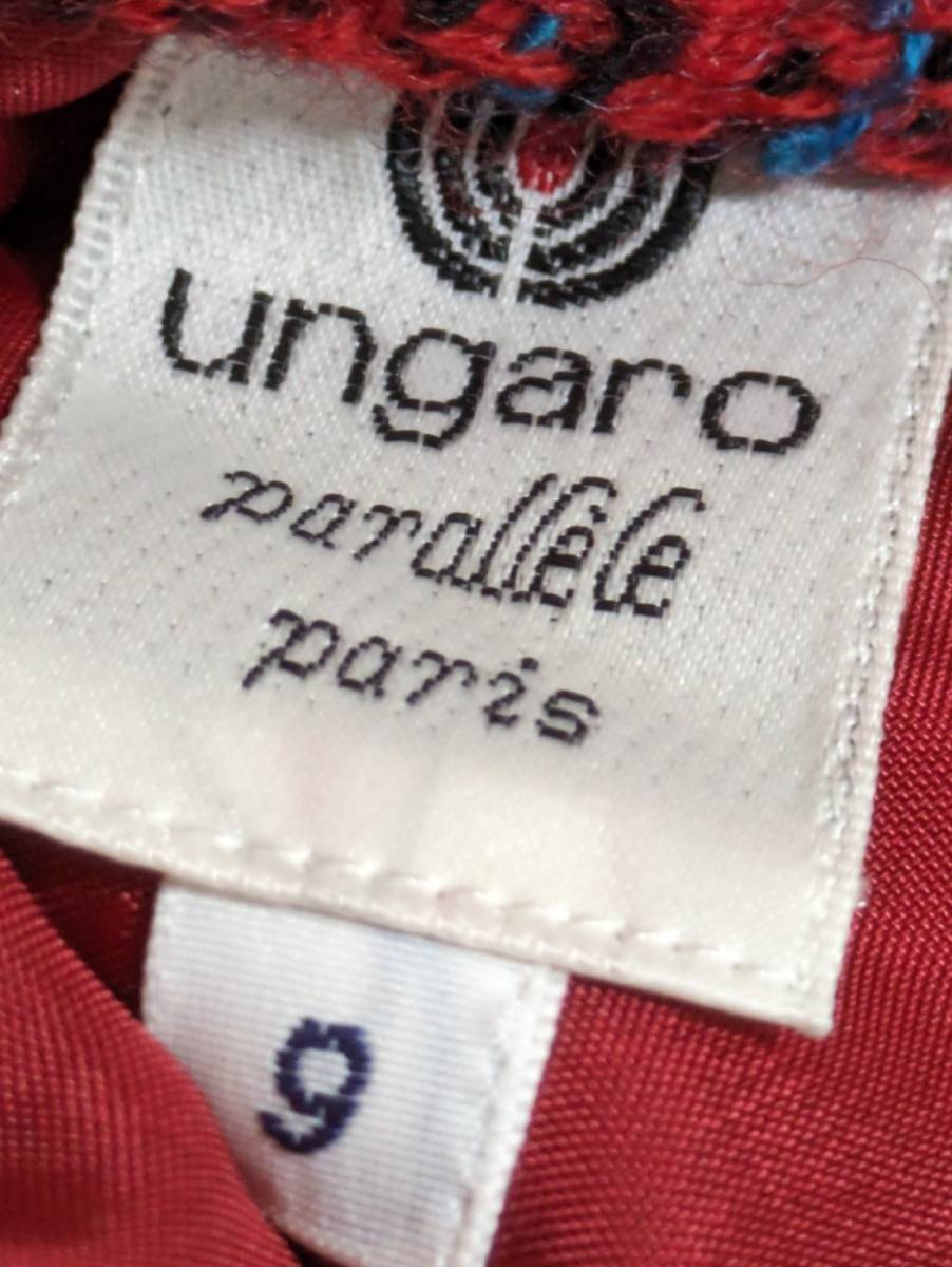 T006 ungaro ウンガロ スカート レッド ウール タイトスカート チェック柄 9サイズ （M位）_画像3