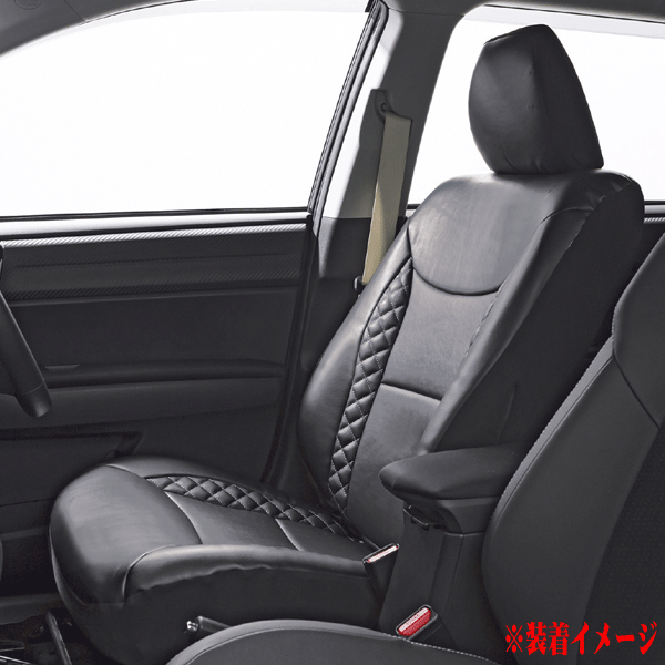 軽自動車～普通車等 バケット/セパレートシート 汎用 立体キルトデザイン レザー調シートカバー 前席用 運転席/助手席兼用 1枚 ブラック/黒_画像2