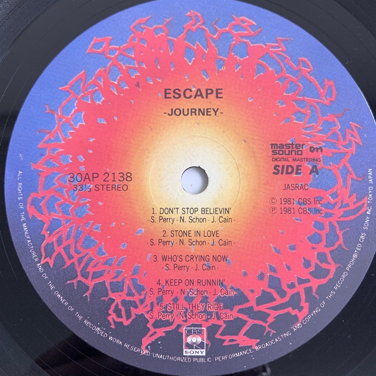 【MASTER SOUND LP】ジャーニー JOURNEY / エスケイプ ESCAPE / CBS / マスターサウンド 帯 30AP 2138 店 ☆_画像6