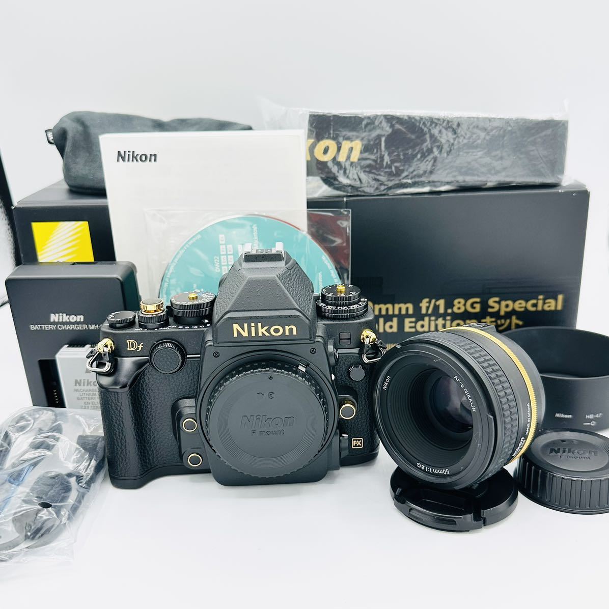 [ почти новый 4003 Schott редкость ]Nikon цифровой однообъективный зеркальный камера Df черный 50mm f/1.8G Special Gold Edition линзы комплект 