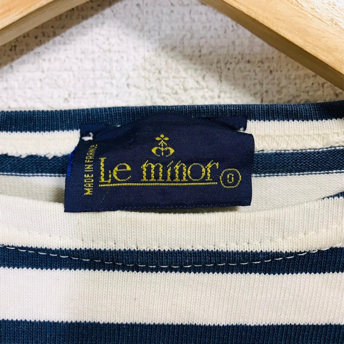 H6800dL フランス製 Le Minor ルミノア サイズ0 (S位) バスクシャツ 長袖Tシャツ ロンT ボーダー柄 カットソー ホワイト×ネイビー 綿100%_画像6