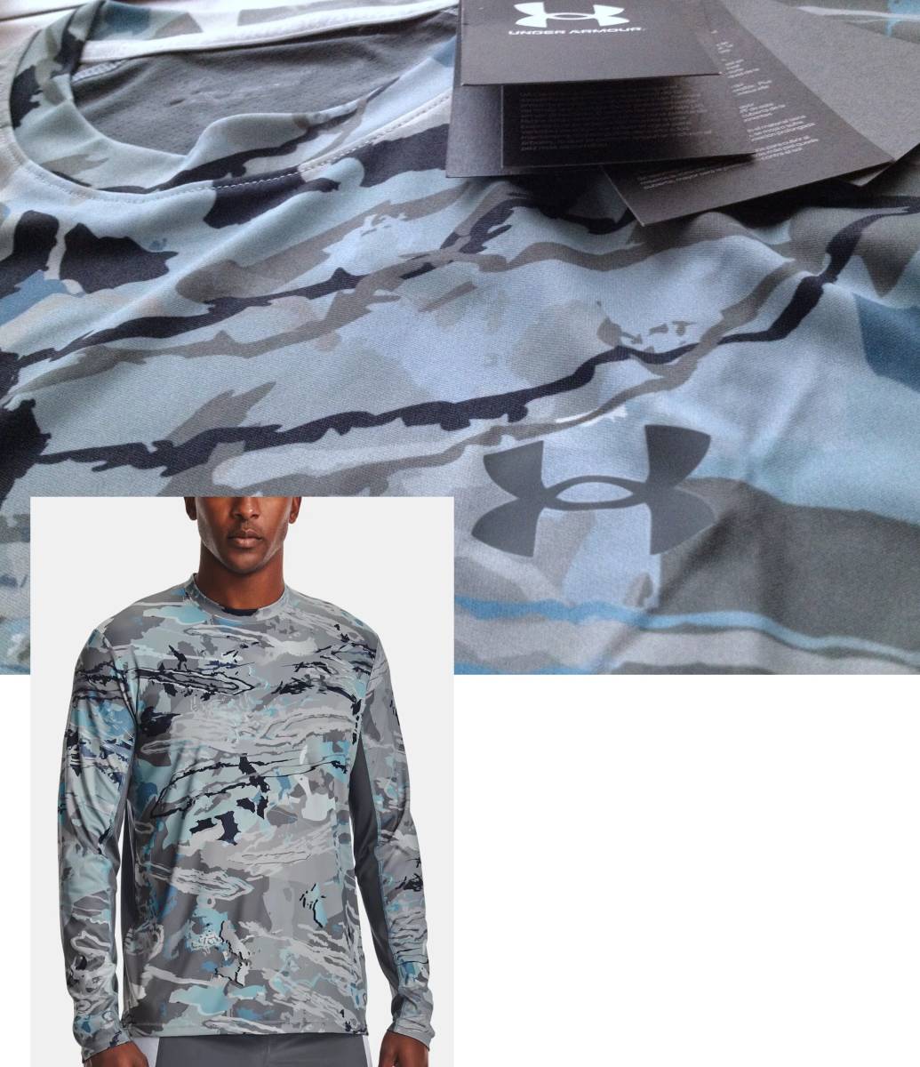 【既決USA】アンダーアーマー★UNDER ARMOUR@完売胸元&背中&袖【UA】ロゴ入長袖【UA Iso-Chill Shorebreak UPF50 Camo Tee】HYDRO迷彩柄@XL_画像1