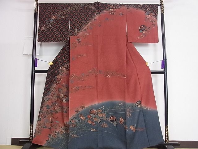 平和屋2■訪問着　雪輪花蝶文　暈し染め　金彩　逸品　ic8381_画像2