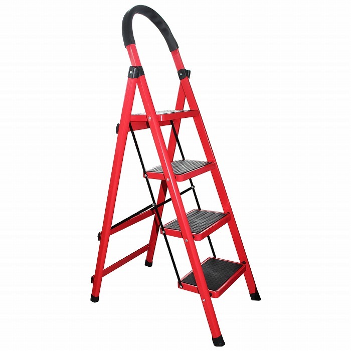  ladder folding 4 step red / red ladder .. stepladder scaffold 92cm step‐ladder 4 step step indoor for Raver rubber 