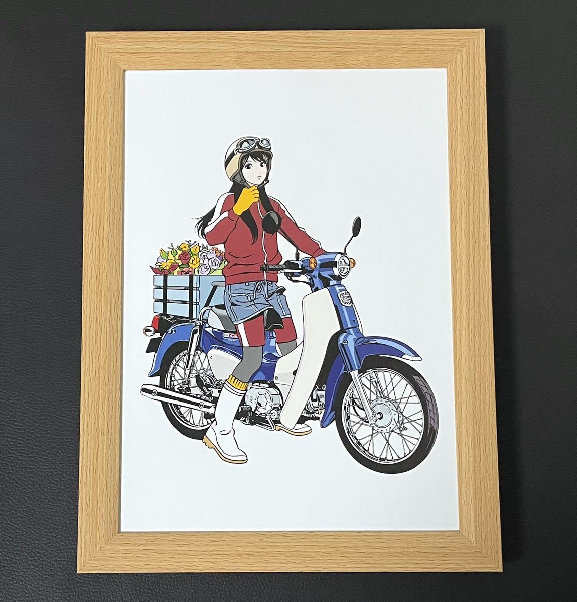 【江口寿史】額装品『HONDA New Super Cub』2018 / B5サイズ 額入り イラスト ポスターライクデザイン_画像1