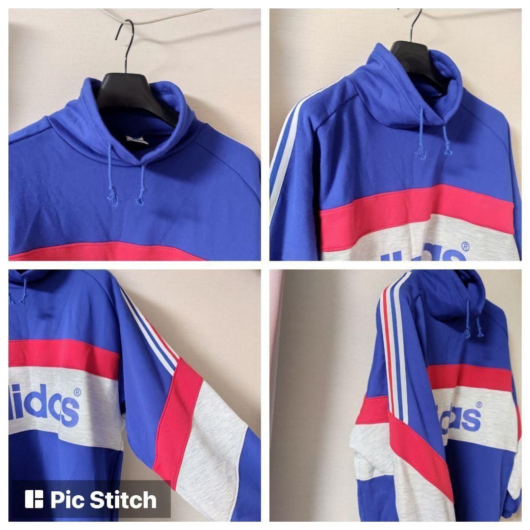 90s古着 adidas トリコロールカラーボトルネックスウェット デサントタグ