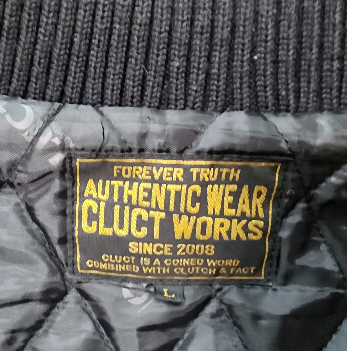 即決 ルード系【 CLUCT WORKS /クラクト ワークス 】メルトン ウール ファラオジャケット キルティング 高級wool 黒 サイズL 古着 本革_画像4