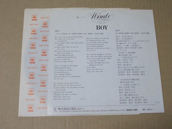 Y1317　即決　EPレコード　ウインズ　WINDS『ボーイ　BOY』　ジャニス・イアン_画像2