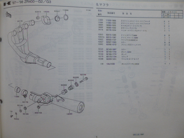 カワサキゼファーχパーツリストZR400-G2/G3(ZR400C-308001 カワサキゼファーχパーツリストZR400-G2/G3(ZR400C-308001