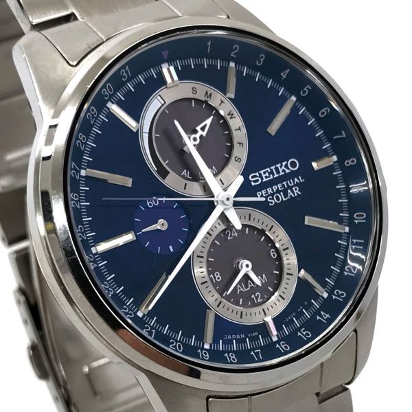 SEIKO セイコー SPIRIT スピリット スマート 腕時計 SBPJ003 ソーラー アナログ ラウンド ブルー クロノグラフ 箱付き 動作確認済み_画像1