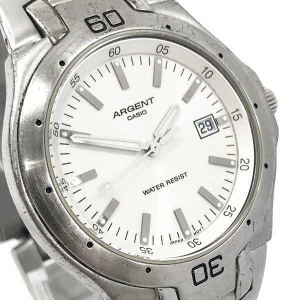 CASIO カシオ ARGENT エージェント 腕時計 クオーツ ARG-107 ホワイト シルバー カレンダー シンプル ラウンド 新品電池交換済 動作確認済_画像1