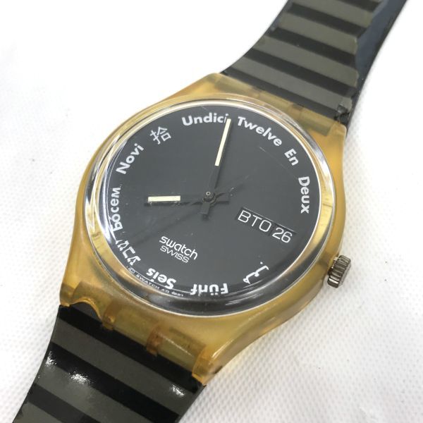 Swatch スウォッチ 腕時計 クオーツ コレクション コレクター おしゃれ ブラック ボーダー 個性的 スケルトン カレンダー 軽量 ケース付き_画像2