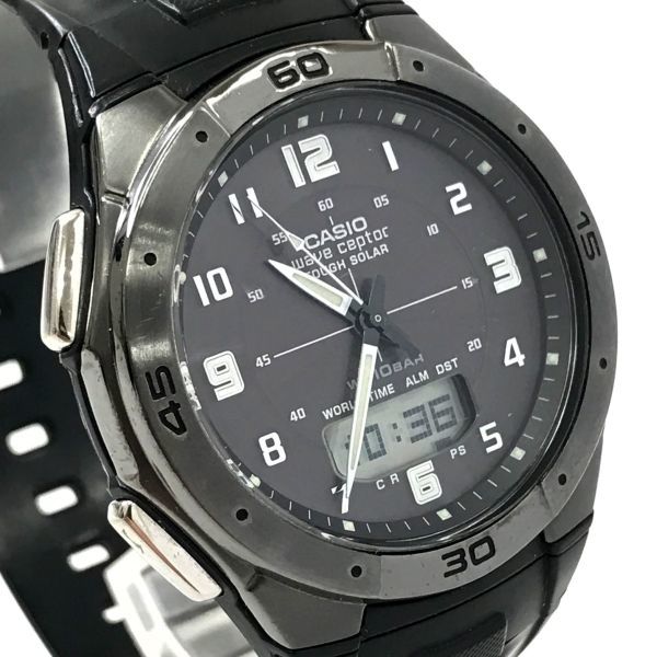 CASIO カシオ WAVECEPTOR ウェーブセプター 腕時計 WVA-470 電波ソーラー タフソーラー アナデジ ラウンド ブラック 動作確認済_画像1