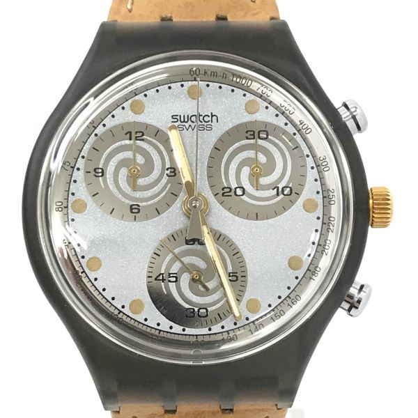 新品 Swatch スウォッチ SCM101 腕時計 クオーツ コレクション コレクター おしゃれ クロノグラフ レザー ブラウン 電池交換済 動作確認済_画像1