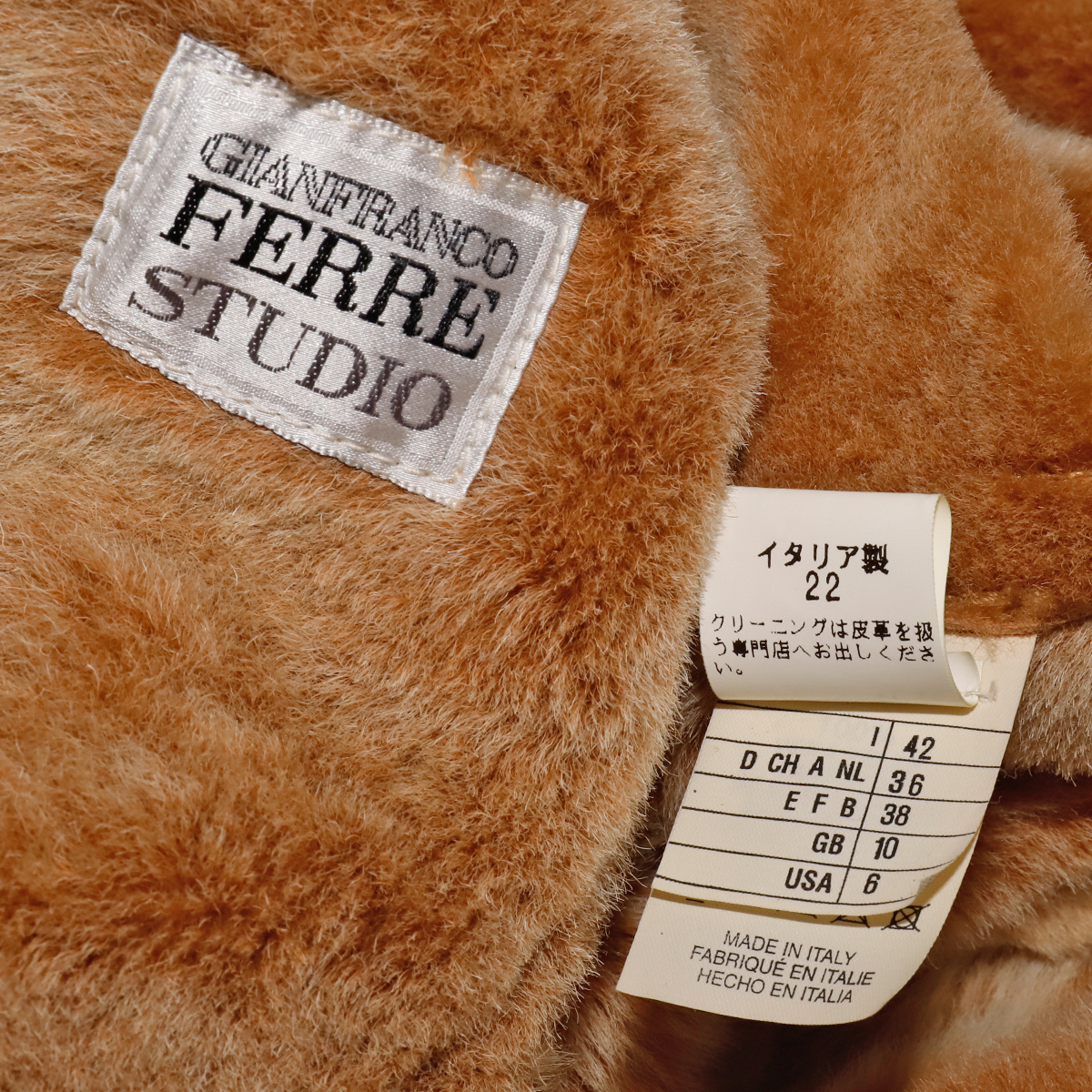  genuine article fere ultimate rare 132cm maxi height top class . sheep leather sia ring Ram fur fur long mouton coat size 42 outer jacket FERRE